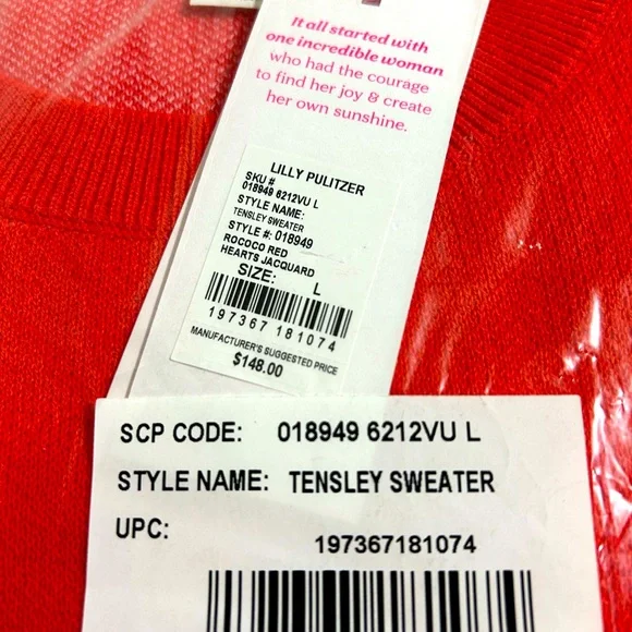 Lilly Pulitzer Red Tensley sweater with pink hearts - Picture 5 of 8